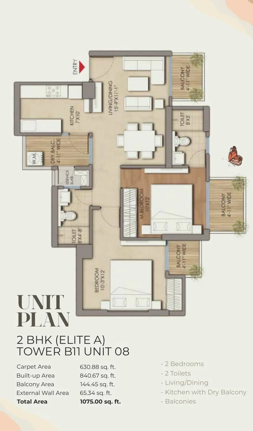 Prateek Grand Begonia 2 BHK Elite A floor plan Tower B11 Unit 08