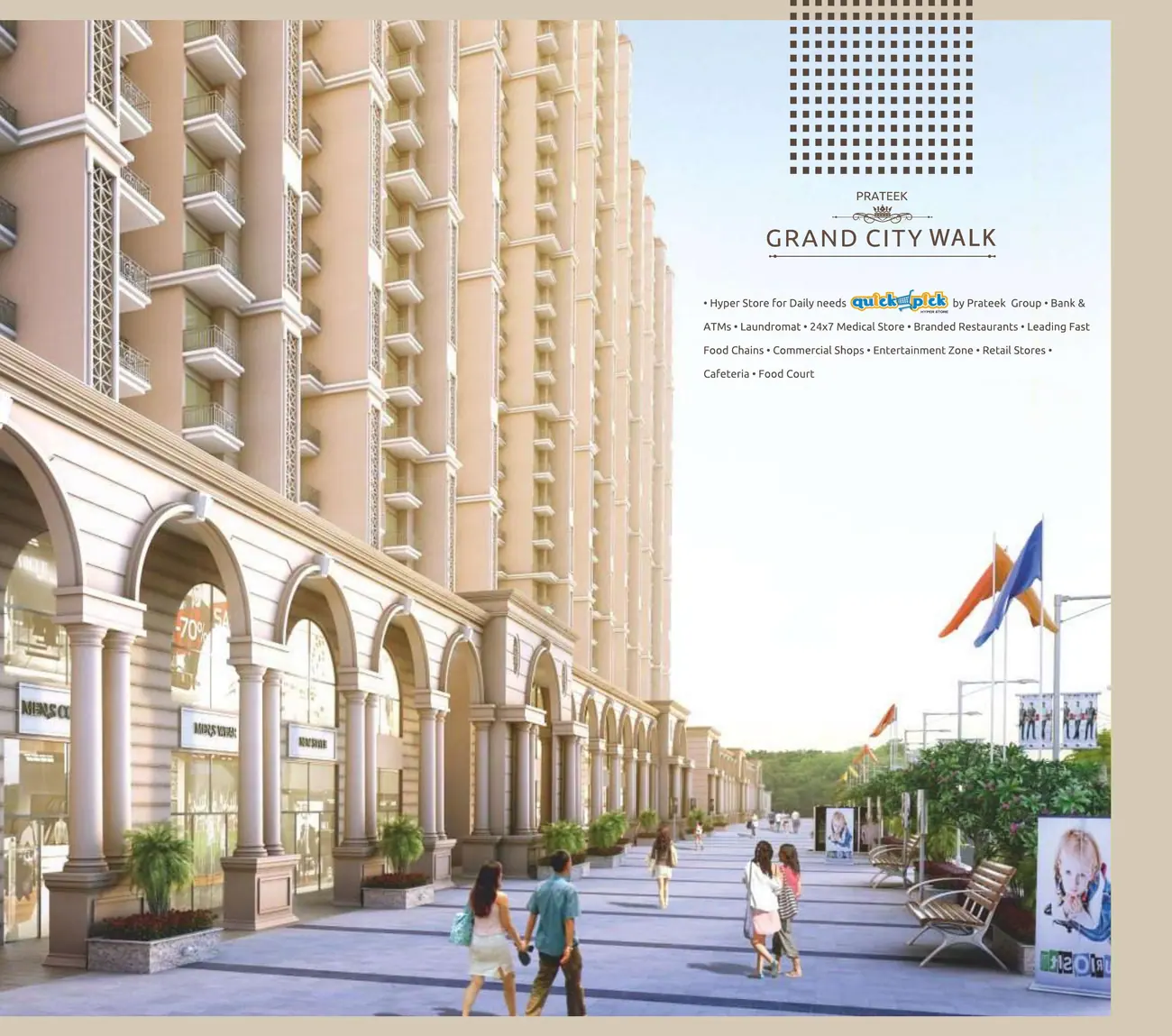 Grand City Walk arcaded retail promenade at Prateek Grand City
