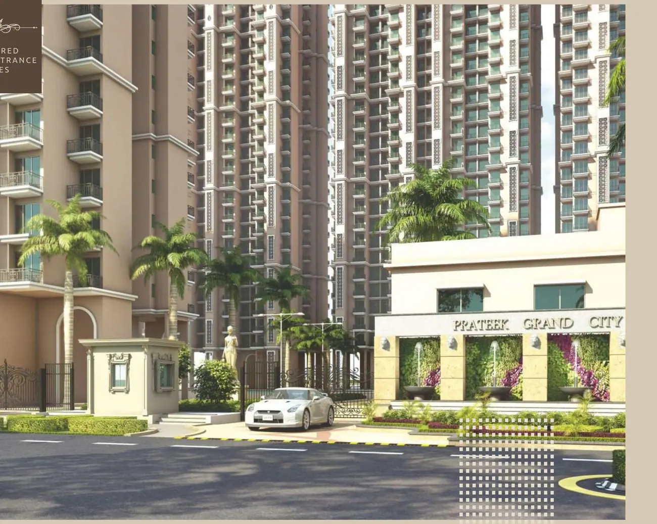 Prateek Grand City entrance and tower elevation at Siddharth Vihar Ghaziabad