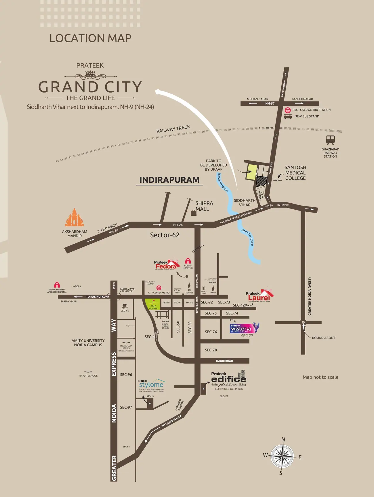Prateek Grand City location map Siddharth Vihar Ghaziabad NH-24