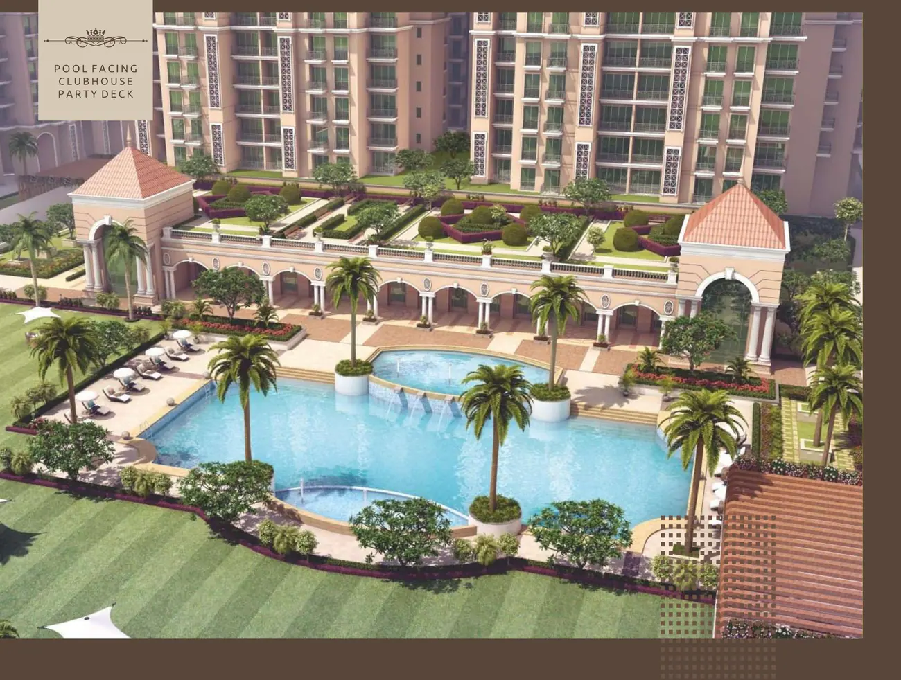 Pool facing clubhouse and party lawn at Prateek Grand City